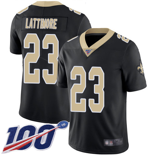 Men New Orleans Saints Limited Black Marshon Lattimore Home Jersey NFL Football #23 100th Season Vapor Untouchable Jersey